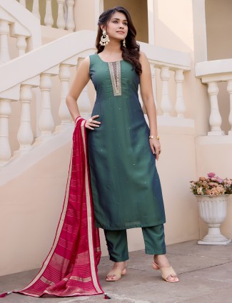 Pastel green silk straight cut salwar suit