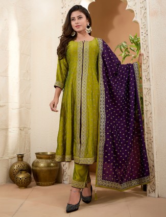 Pastel green silk wedding wear salwar suit