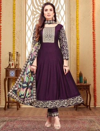 Purple silk salwar suit for festival