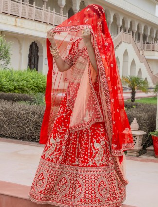 Red bridal lehenga choli in rich silk