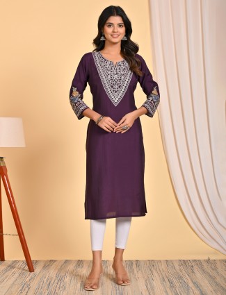 Wine cotton silk kurti for women