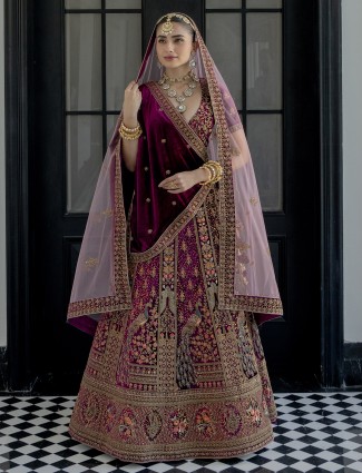 Wine velvet lehenga choli for bride