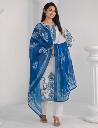 Beige printed cotton kurti set for women 