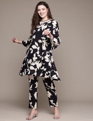Black printed linen co-ord set