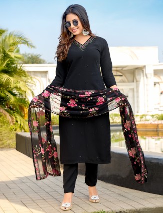 Black silk salwar suit with dupatta
