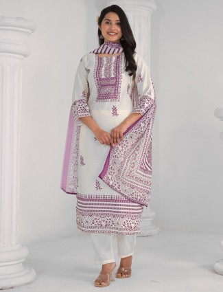 Effortless Classy cream cotton kurti set for women