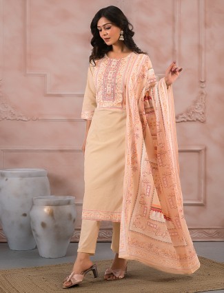 Elegant Cotton silk peach kurti set for women