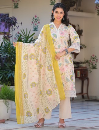 Sophisticated Cream cotton silk kurti set for women