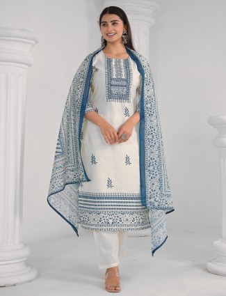 Elegant Cream cotton thread worked kurti set