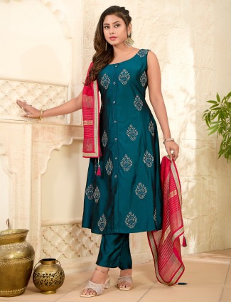Light purple silk palazzo suit with sequins embellishment