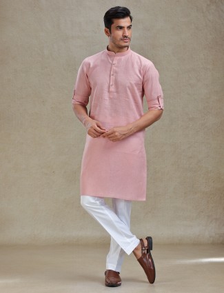Flamingo pink serene kurta pajama set for ethnic charm