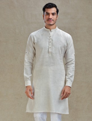 Natural beige linen kurta for festive