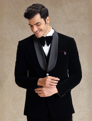Black velvet tuxedo for cocktail parties