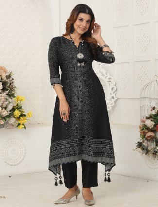 Black patterned russian silk kurti collection for women