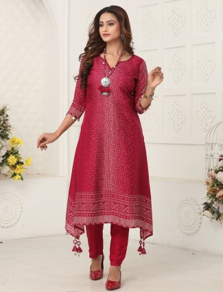 Maroon silk kurti outfit for women