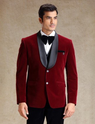 Maroon velvet 5 pcs tuxedo for receptions