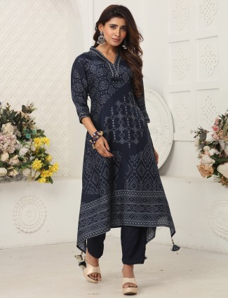 Navy festive russian silk kurti outfit