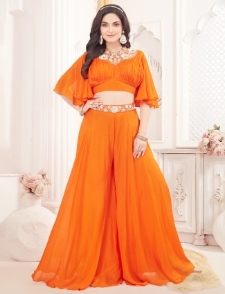 Soft georgette orange palazzo suit for a graceful look