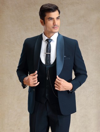 Vibrant peacock blue 5 pcs polyester suit