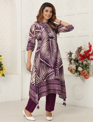 Purple festive russian silk kurti ensemble