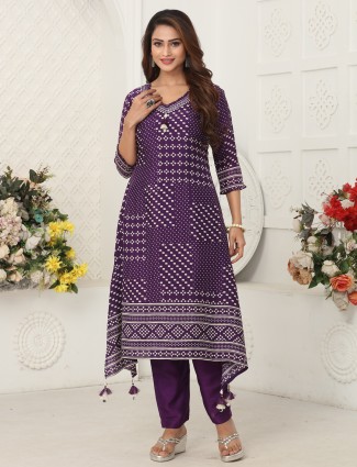 Purple russian silk Kurti collection with design
