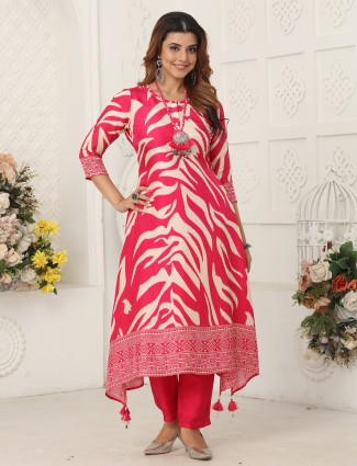 Rani pink patterned russian silk kurti outfit