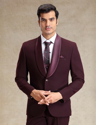 Classy wine polyester coat suit for receptions
