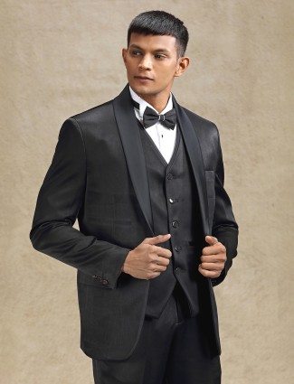Black terry rayon blazer suit for festive occasions