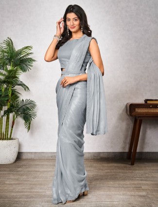 Grey ready to wear saree in shimmer georgette