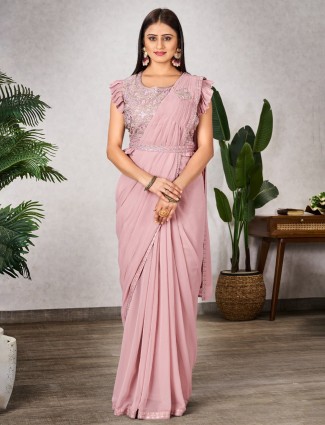 Light pink shimmer georgette ready to wear saree