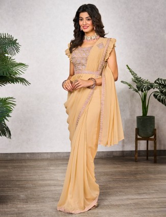 Light yellow ready to wear saree in shimmer georgette