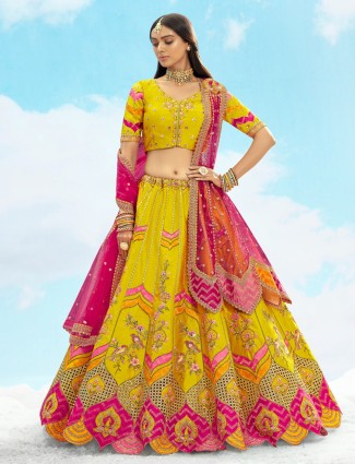 Silk mehendi yellow unstitched lehenga choli