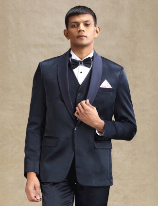 Navy terry rayon blazer suit for receptions