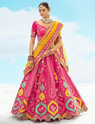 Rani color unstitched silk lehenga choli