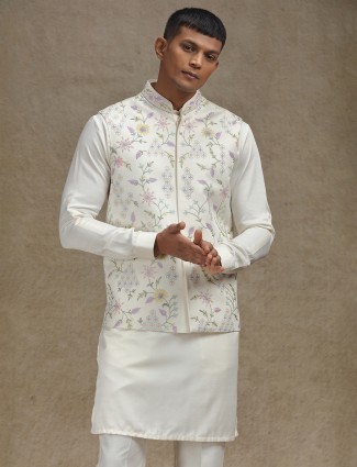Cream waistcoat set with elaborate embroidery designs