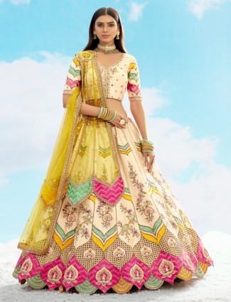 Trendy cream unstitched lehenga choli