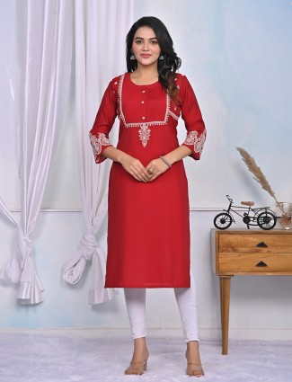 Classy red cotton silk kurti