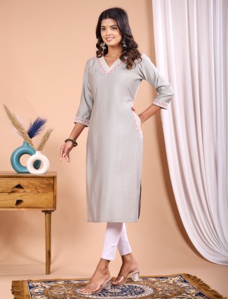 Stylish grey cotton silk casual kurti