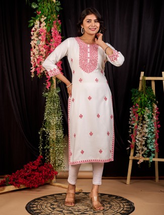 Pink and white casual cotton silk kurti