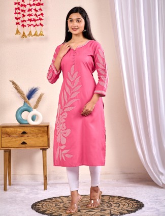 Pink silk casual kurti for women