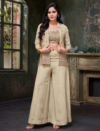 Stylish beige jacket palazzo suit