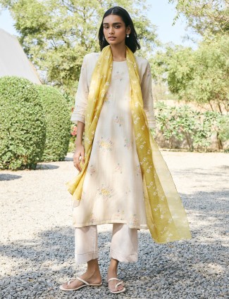 Beige muslin cotton festive wear salwar suit festive wear
