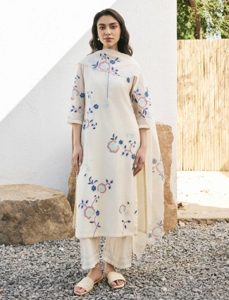Cream muslin cotton salwar suit