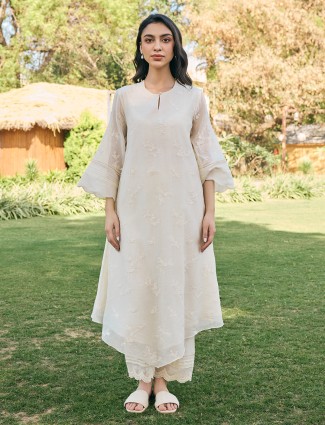 Ecru white muslin cotton salwar suit