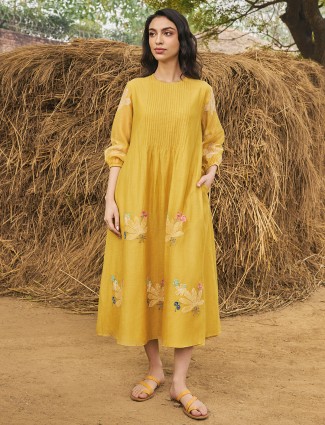 Mustard yellow muslin cotton casual kurti