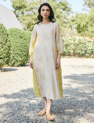 Off white and green printed casual kurti
