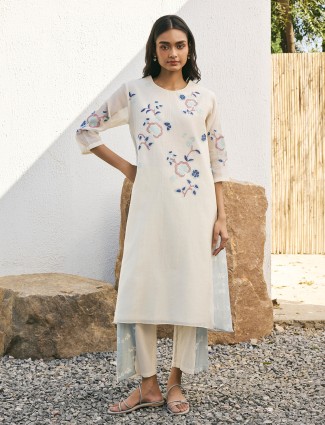 Off white festive wear muslin cotton salwar suit