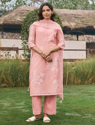 Peach festive wear muslin cotton salwar suit