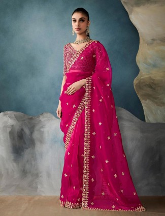 Magenta tissue silk saree for wedding celebrations