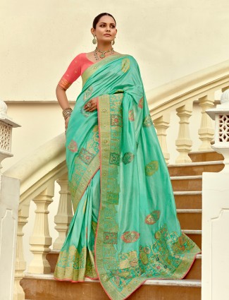 Mint green silk saree for wedding attire